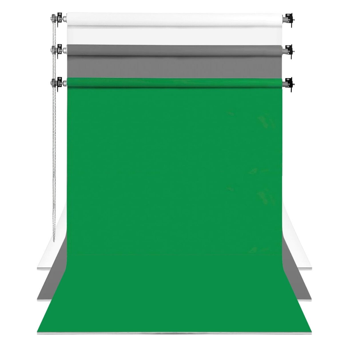 GDX Sabit Kumaş Beyaz - Yeşil - Gri 3'lü Fon Perde Seti 2.70x5.80 Metre - Tavan ve Duvar İçin