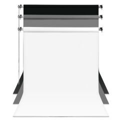 GDX Sabit Kumaş Beyaz - Siyah - Gri 3'lü Fon Perde Seti 2.70x5.80 Metre - Tavan ve Duvar İçin