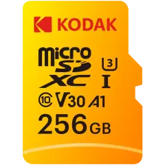 Kodak 256GB UHS-I U3/V30/A1 Yellow Micro SD + Adaptör
