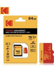 Kodak 64GB UHS-I U3/V30/A1 Red Micro SD + Adaptör