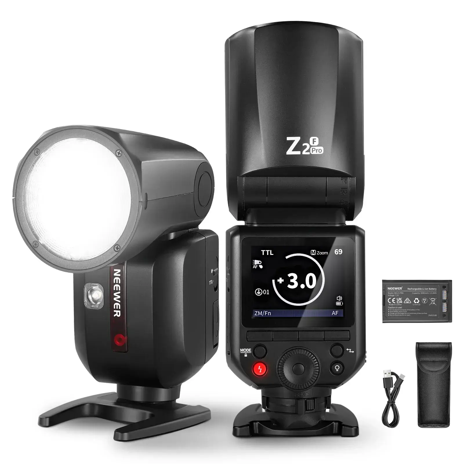 Neewer Z2PRO-F Fujifilm Uyumlu 76W Yuvarlak Kafa Akülü Tepe Flaşı