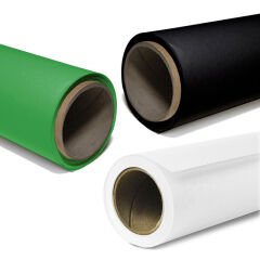 GDX Kağıt Sonsuz Stüdyo Fon Perde 3'lü Set (Beyaz+Yeşil+Siyah) 2.70x11 Metre