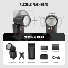 Neewer Z2PRO-F Fujifilm Uyumlu 76W Yuvarlak Kafa Akülü Tepe Flaşı