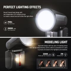 Neewer Z2PRO-F Fujifilm Uyumlu 76W Yuvarlak Kafa Akülü Tepe Flaşı