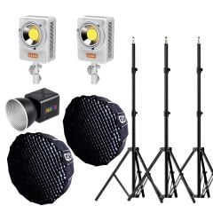 Gdx XL-Kit RGB 3 COB LED Sürekli Video ve Fotoğraf Işık Seti + QPG90 Parabolik Gridli 90cm Softbox