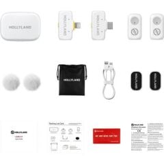 Hollyland LARK A1 Combo White 2 Kişilik Kablosuz Mikrofon Sistemi - Beyaz