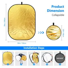 Neewer RF-1510 150x100cm 5 in 1 Katlanabilir Reflektör ve Difüzör Seti