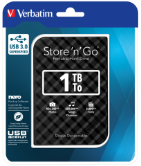 VERBATIM 53194 - 1TB USB 3.0 BLACK PORTABLE HARD