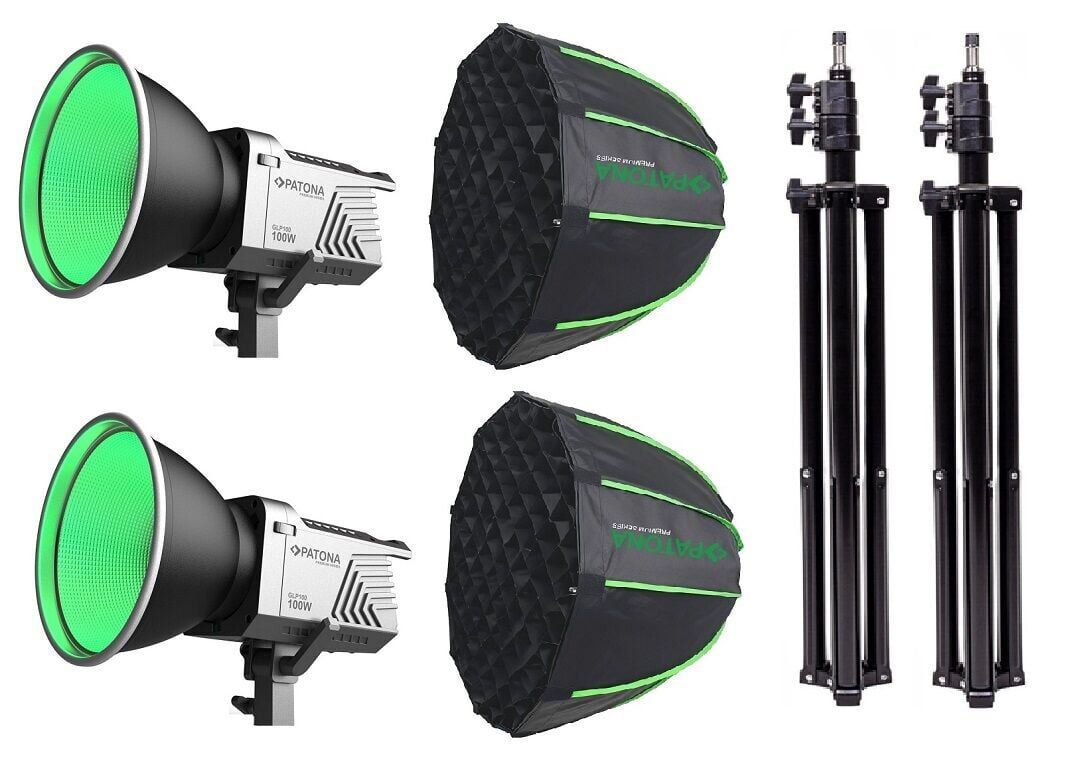 PATONA 4167 Premium GLP100 100W RGB Hızlı Kurulum  60cm Octagon Softbox  Cob Led-Stüdyo Işığı Çiftli Kit