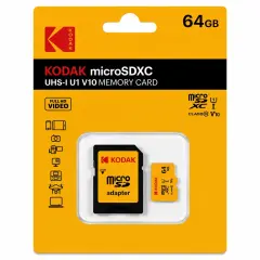 Kodak 64GB UHS-I C10 U1 V10 Micro SD Kart + Adaptör (Sarı)