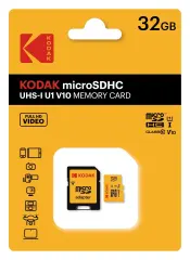 Kodak 32GB UHS-I C10 U1 V10 Micro SD Kart + Adaptör (Sarı)