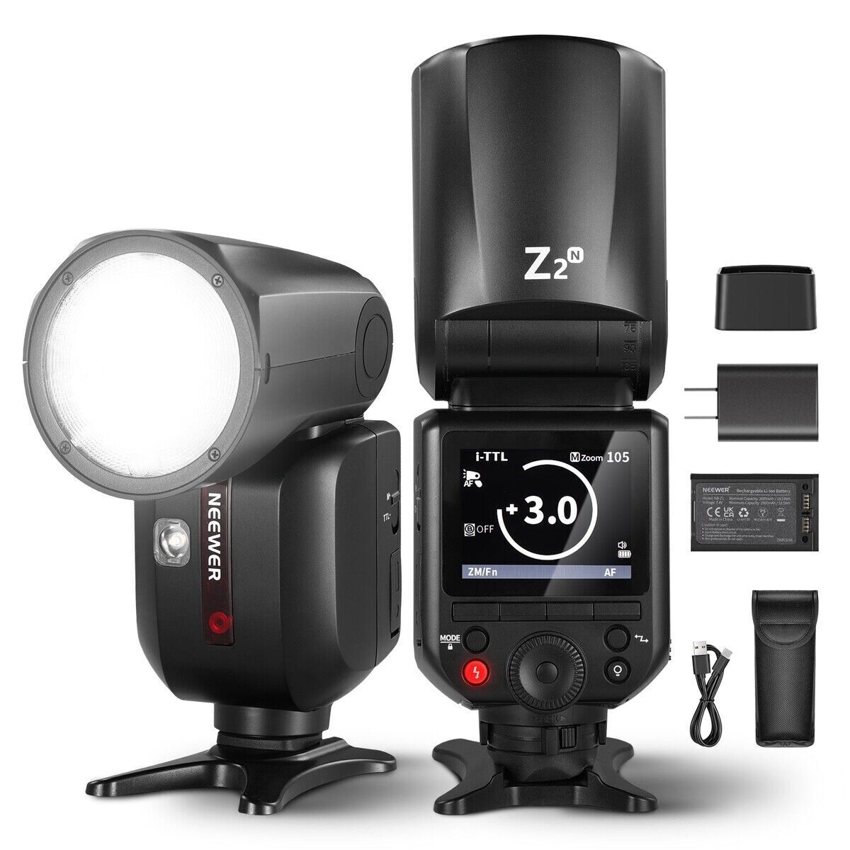 Z2PRO-N Nikon Uyumlu 76W Yuvarlak Kafa Akülü Tepe Flaşı