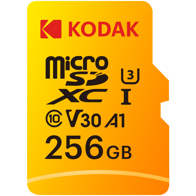 Kodak 256GB UHS-I U3/V30/A1 Micro SD Kart + Adaptör (Sarı)