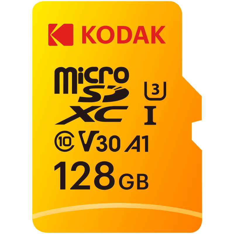 Kodak 128GB UHS-I U3/V30/A1 Micro SD Kart + Adaptör (Sarı)