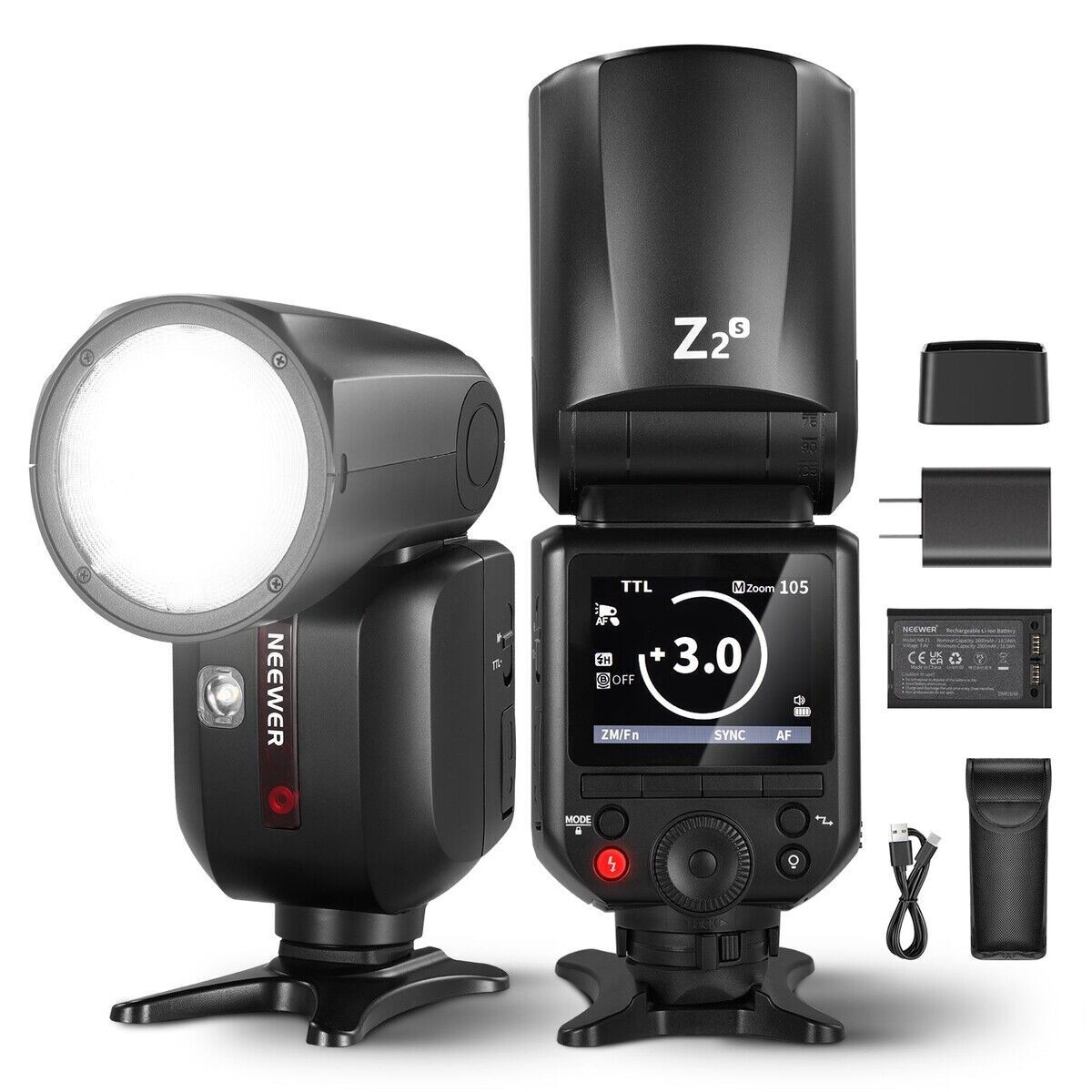Z2PRO-S Sony Uyumlu 76W Yuvarlak Kafa Akülü Tepe Flaşı