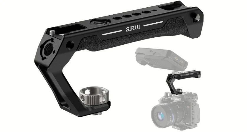 Sirui top Handle with 3/8''-16 ARRI Locating Pins Mount, Camera Cage Silicone Top Handgrip with Cold Shoe with Safety Pins