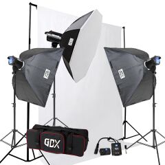 GDX BM400 3'lü Paraflaş Set + Seyyar Fon Perde 3x3 Metre