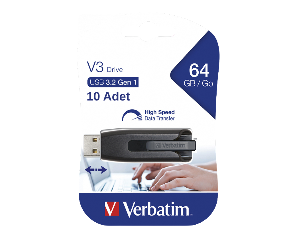VERBATIM 49174 - 64GB STORE 'N' GO V3 USB 3.2 GEN 1 DRIVE 10 ADET