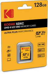 Kodak 128GB UHS-II U3 V90 SD Hafıza Kartı (280MB/s - 240MB/s)