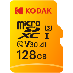 Kodak 128GB UHS-I U3/V30/A1 Micro SD Hafıza Kartı + Adaptör (Sarı)