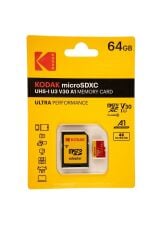Kodak 64GB UHS-I U3/V30/A1 Micro SD Hafıza Kartı + Adaptör (Kırmızı)