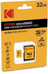 Kodak 32GB UHS-I U3/V30/A1 Micro SD Hafıza Kartı + Adaptör (Sarı)