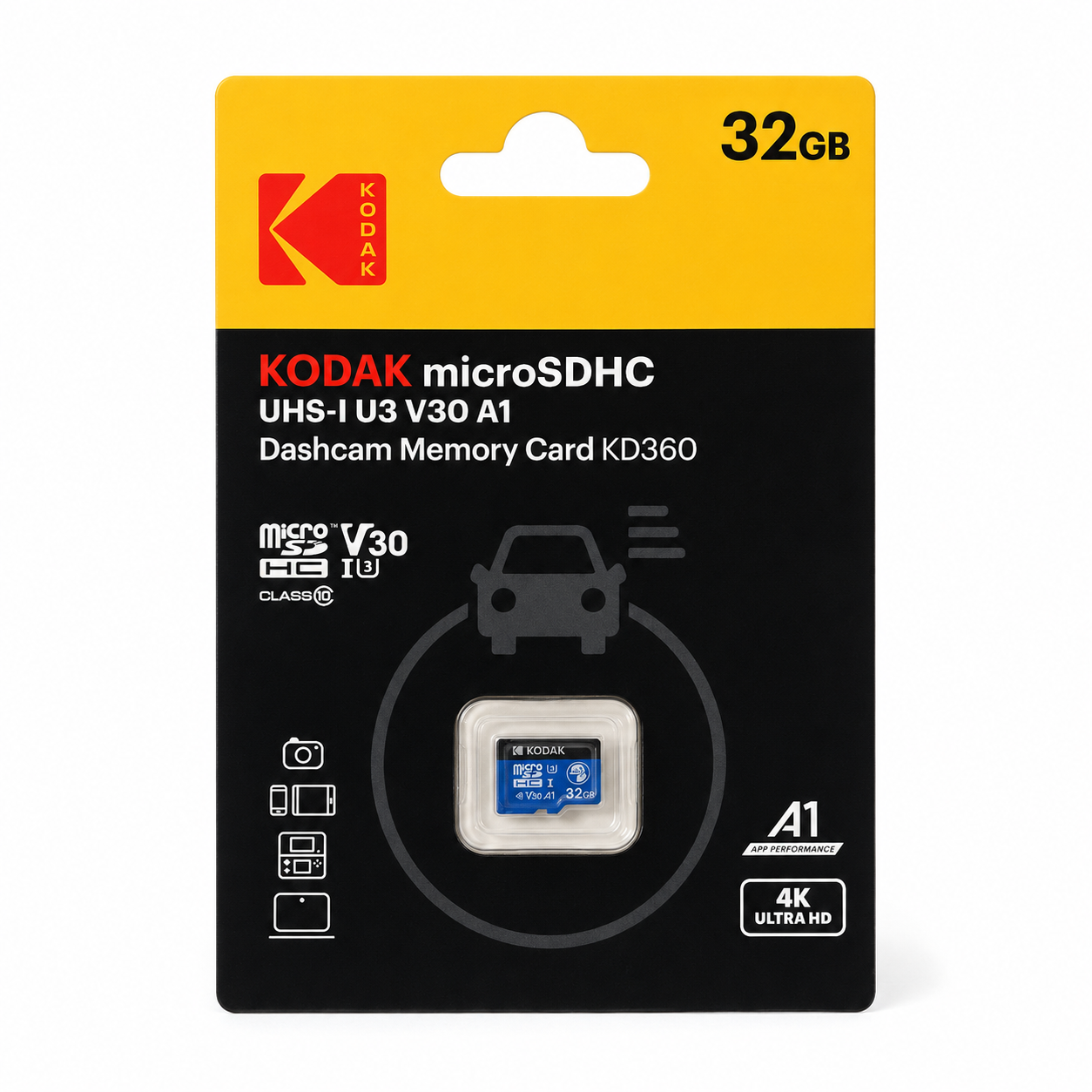 Kodak 32GB UHS-I U3/V30/A1 Araç Kamerası İçin Micro SD Kart KD360