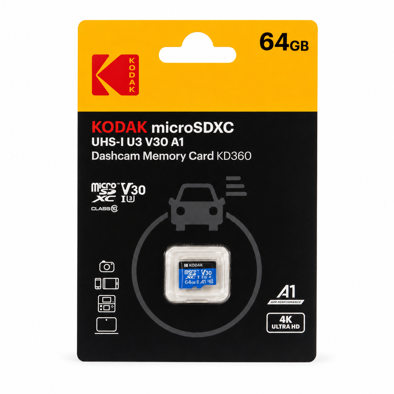 Kodak 64GB UHS-I U3/V30/A1 Araç Kamerası İçin Micro SD Kart KD360