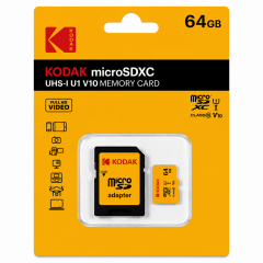 Kodak 64GB UHS-I C10 U1 V10 Micro SD Kart + Adaptör (Sarı)