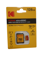 Kodak 128GB UHS-I U3/V30/A1 Micro SD Hafıza Kartı + Adaptör (Kırmızı)