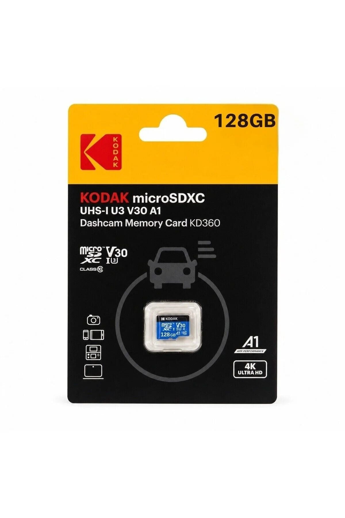 Kodak 128GB UHS-I U3/V30/A1 Araç Kamerası İçin Micro SD Kart KD360