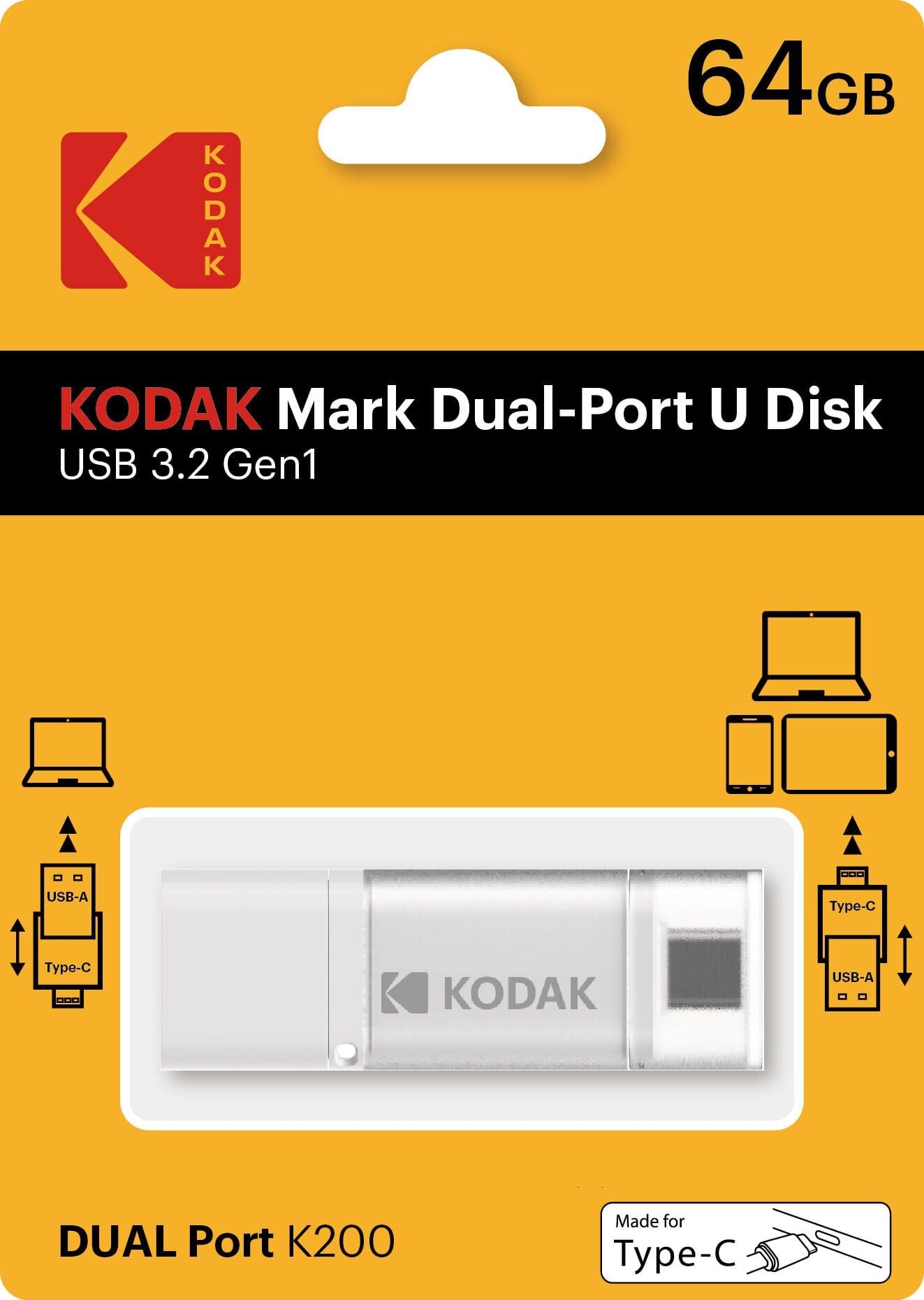 Kodak 64GB 3.2 Gen1 Type-C + USB Bellek (K200W)