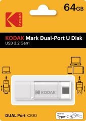 Kodak 64GB 3.2 Gen1 Type-C + USB Bellek (K200W)