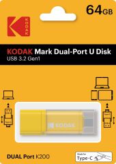 Kodak 64GB 3.2 Gen1 Type-C + USB Bellek  (K200Y)