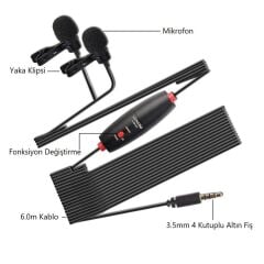 LensgoDM1 Kablolu İkili Yaka Mikrofonu Seti