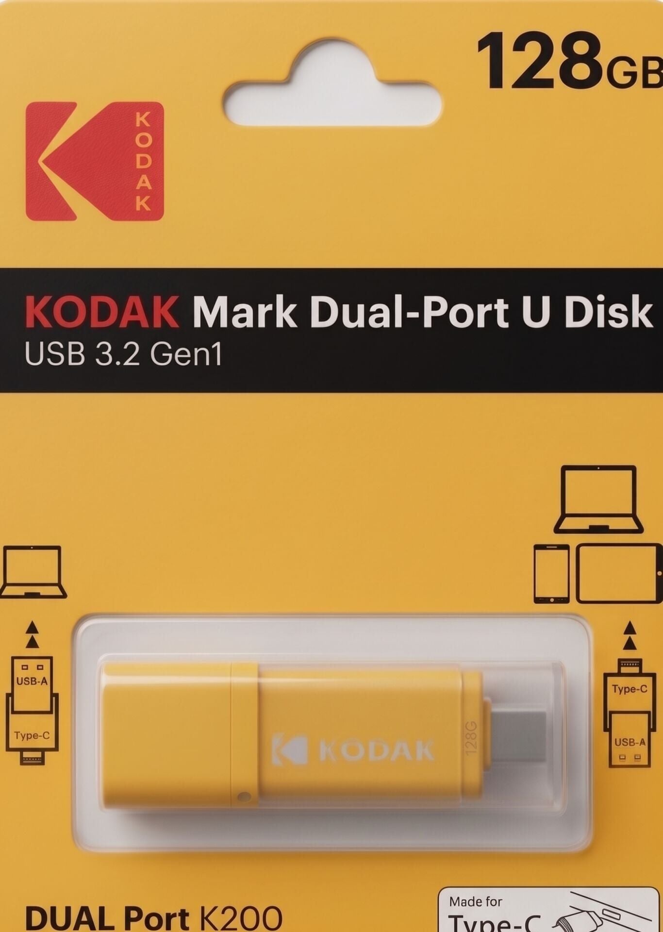Kodak 128GB 3.2 Gen1 Type-C + USB Bellek  (K200Y)