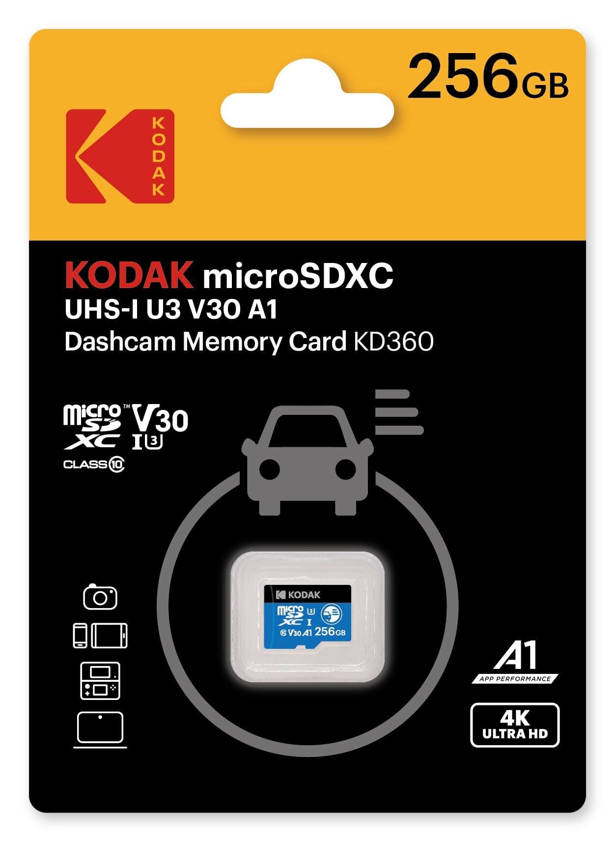 Kodak 256GB UHS-I U3/V30/A1 Araç Kamerası İçin Micro SD Kart KD360