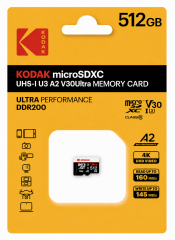 Kodak 512GB UHS-I U3 A2 V30Ultra Micro SD Hafıza Kartı  (Pocket Kameralarla Uyumlu) (160MB/s - 145MB/s)