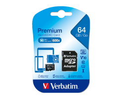 Verbatim 64GB 90Mb/S Premium U1 Micro Sdxc Class 10 (inc Adaptor)(44084)