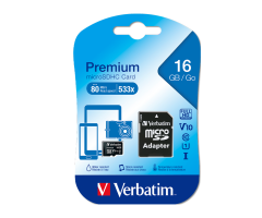 Verbatim 16GB 80Mb/S Premium U1 Micro Sdhc Class 10 (inc Adaptor)