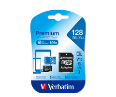 Verbatim 128GB 90Mb/S Premium U1 Micro Sdxc Class 10 (inc Adaptor)