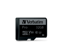 Verbatim 32GB Pro U3 Micro Sdhc Class 10 Uhs-i (inc Adaptor) (90Mb/Sn. - 45Mb/Sn.)(47041)