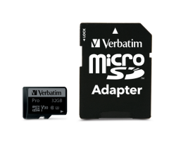 Verbatim 32GB Pro U3 Micro Sdhc Class 10 Uhs-i (inc Adaptor) (90Mb/Sn. - 45Mb/Sn.)(47041)