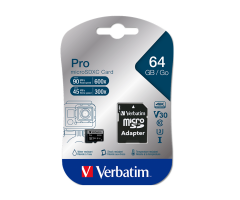Verbatim 64GB Pro Mic-SDHC U3 Hafıza Kartı  4K Ultra HD Adaptörlü-(47042)