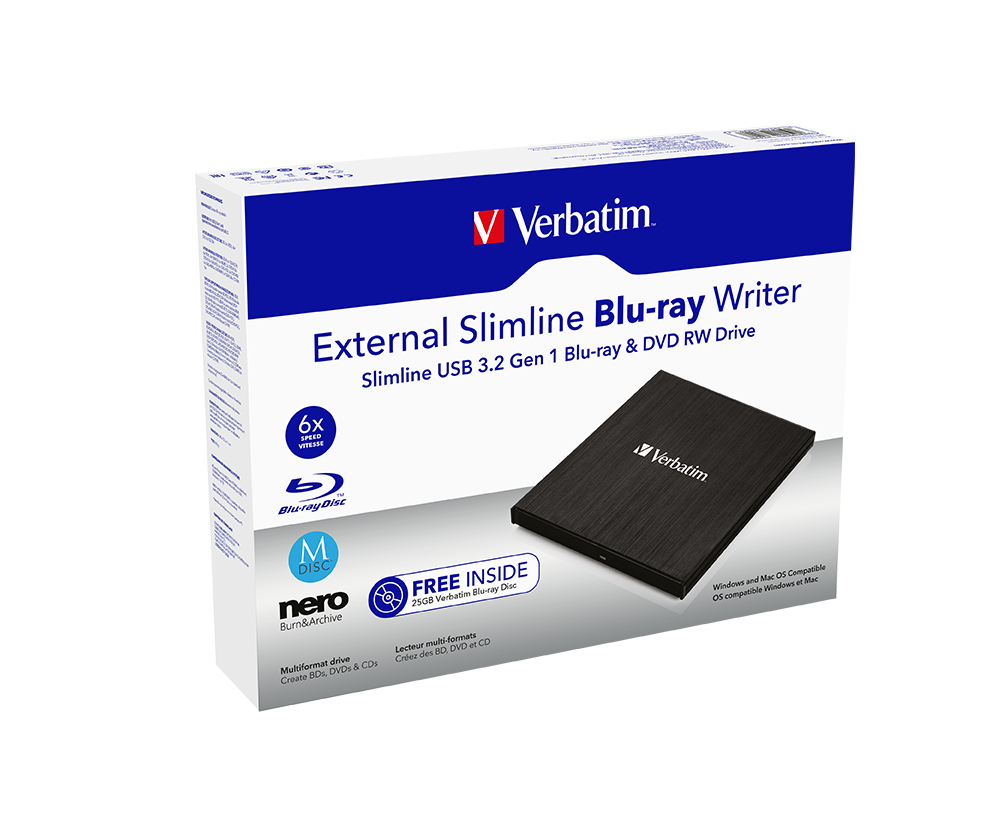 Verbatim External Slimline Blu-Ray Writer Usb 3.2 Gen 1/Usb-C(43890)