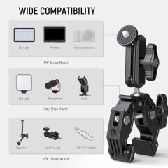 NEEWER ST83 Süper Kelepçe ve 3'' (7,62 cm) Çift Bilyeli Magic Arm Kiti