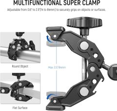 NEEWER ST83 Süper Kelepçe ve 3'' (7,62 cm) Çift Bilyeli Magic Arm Kiti
