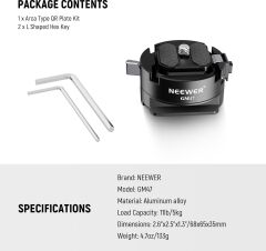 NEEWER GM47 Kamera Quick Release Plate Kiti (Ronin RS & PD Capture Uyumlu, Otomatik Kilit)