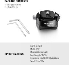 NEEWER GM47 Kamera Quick Release Plate Kiti (Ronin RS & PD Capture Uyumlu, Otomatik Kilit)
