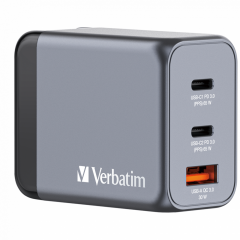 Verbatim 65W GAN Hızlı Şarj 3-Bağlantı Noktalı 2 x Usb-C® PD 65W / 1 x Usb-A QC 3.0-(32201)